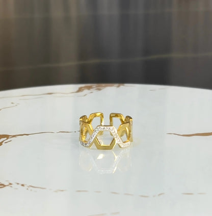 18K Gold Plated Hexagonal Honeycomb Ring - ACERO JEWELS