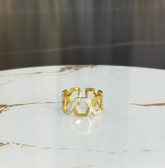 18K Gold Plated Hexagonal Honeycomb Ring - ACERO JEWELS
