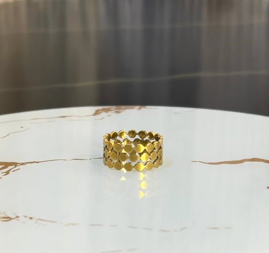 18K Gold Plated Triple Row Disc Ring - Boho Sequin Style Stackable Band - Adjustable Geometric Circle Ring for Women - ACERO JEWELS