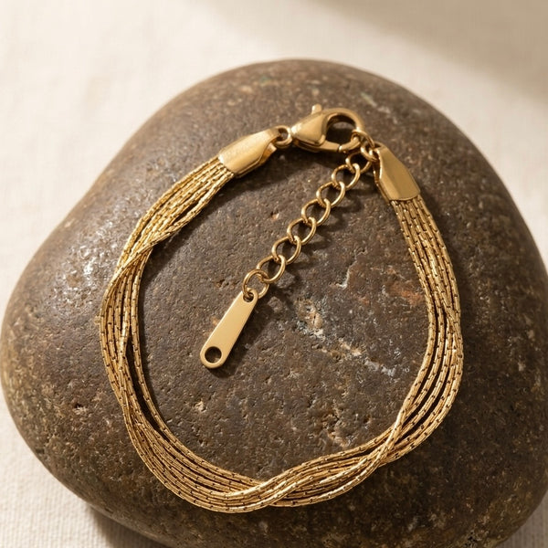 Triple-Strand Golden Venetian Chain Bracelet – Anti-Tarnish & Waterproof