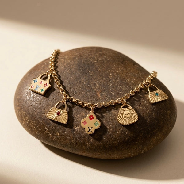Gold Designer-Style Handbag Charm Bracelet | Waterproof & Tarnish-Free