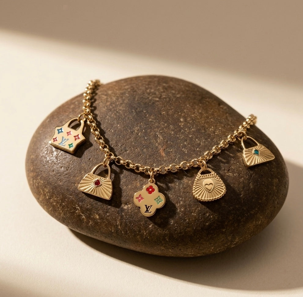Gold Designer-Style Handbag Charm Bracelet | Waterproof & Tarnish-Free