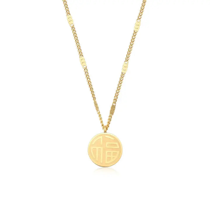 18K Gold Plated Crystal Medallion Necklace | Oriental Character Pendant with Sparking Zirconia - ACERO JEWELS
