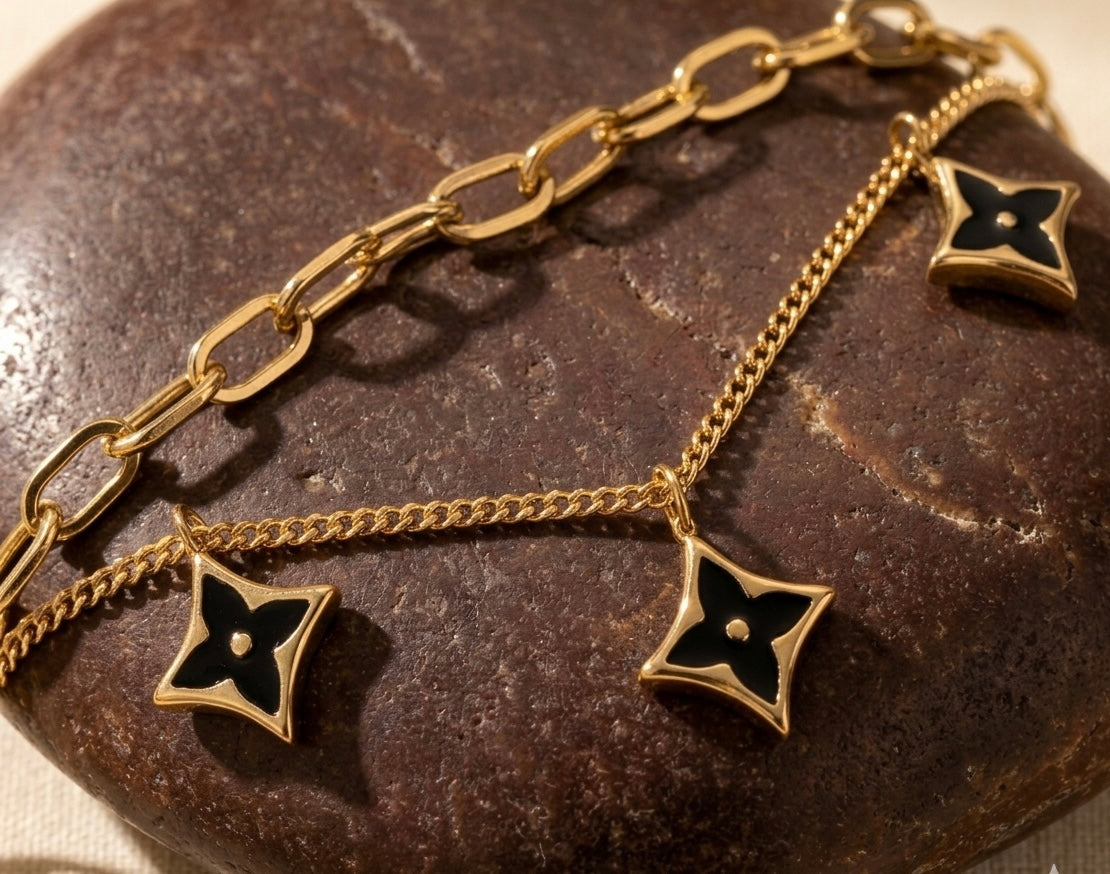 18k Gold Plated Double Layer Clover Charm Bracelet
