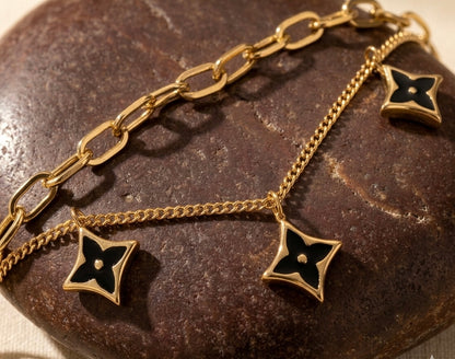 18k Gold Plated Double Layer Clover Charm Bracelet