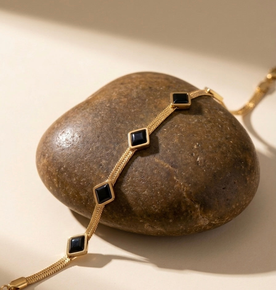 Anti-Tarnish Waterproof Diamond Link Bracelet - Gold Geometric Chain Bracelet