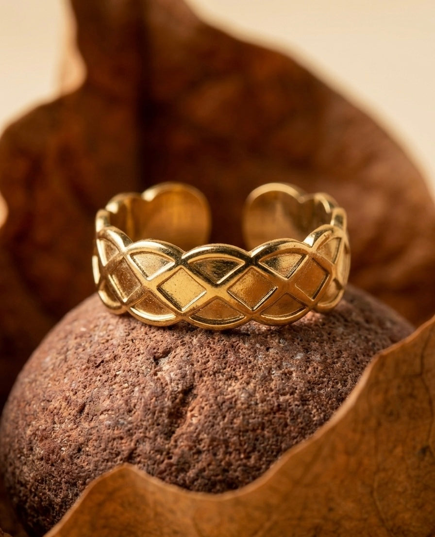 Tory Burch Gold Lattice Adjustable Ring ACERO JEWELS