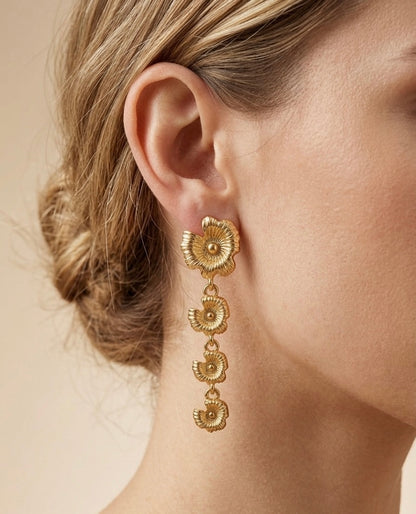 Exquisite 18K Gold Plated Floral Drop Earrings