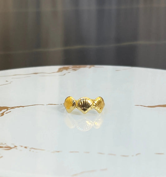 Gold Triple Seashell Ring – Dainty Scallop Shell Coastal Jewelry – Summer Beach Boho Ring - ACERO JEWELS
