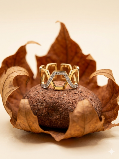 18K Gold Plated Geometric Band with Pave Zirconia