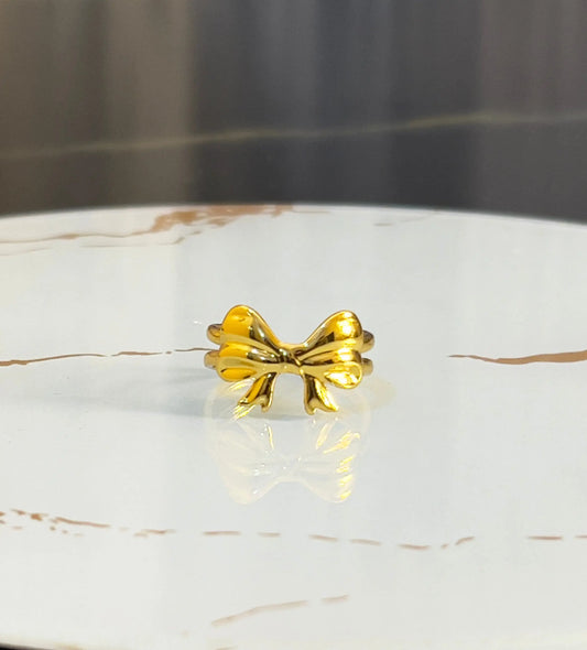 18K Gold Plated Bow Ring - Minimalist Coquette Ribbon Ring - Dainty Gold Knot Jewelry - Cute Statement Ring for Women - ACERO JEWELS