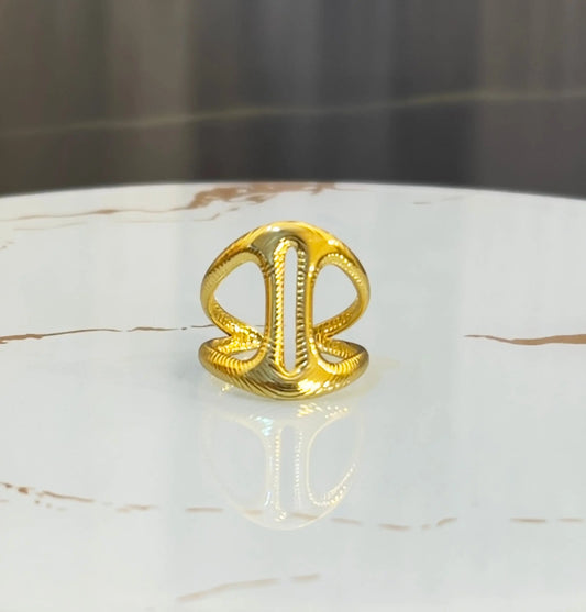 18K Gold Plated Anchor Link Ring - Bold Nautical Statement Band - Textured Marine Inspired Jewelry - Adjustable Chunky Gold Ring - ACERO JEWELS