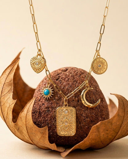 18K Gold Plated Celestial Charm Link Necklace