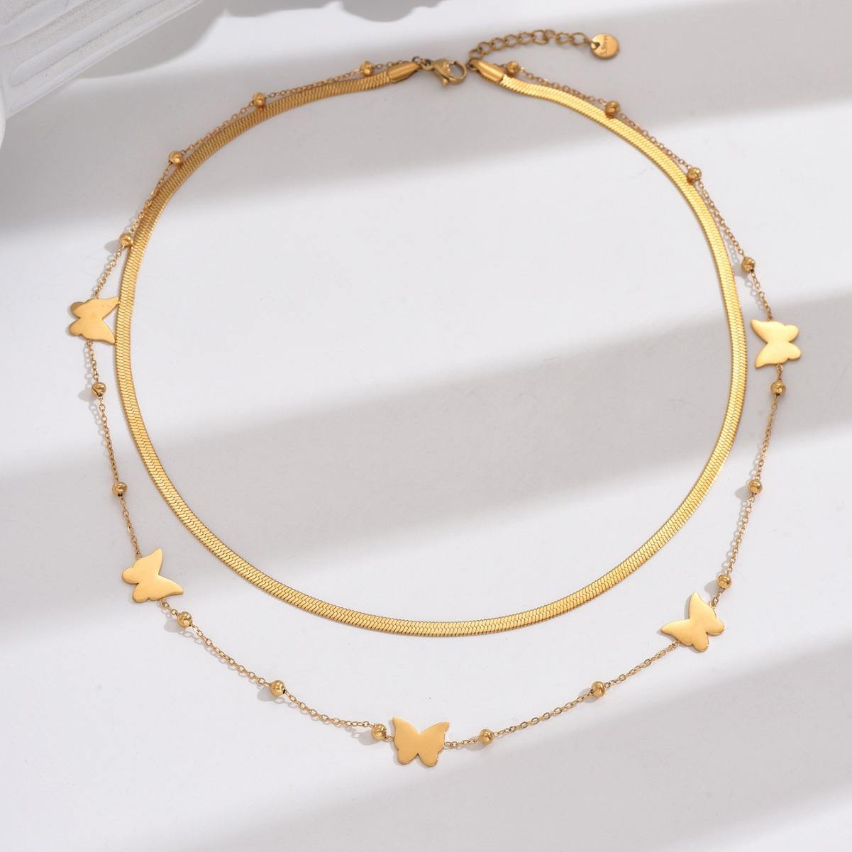 Double Chain Butterfly Necklace – Stainless Steel