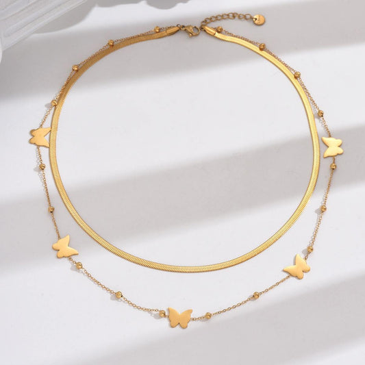 Double Chain Butterfly Necklace – Stainless Steel