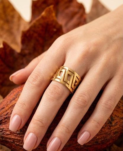 18K Gold Plated Geometric Cut-Out Statement Ring