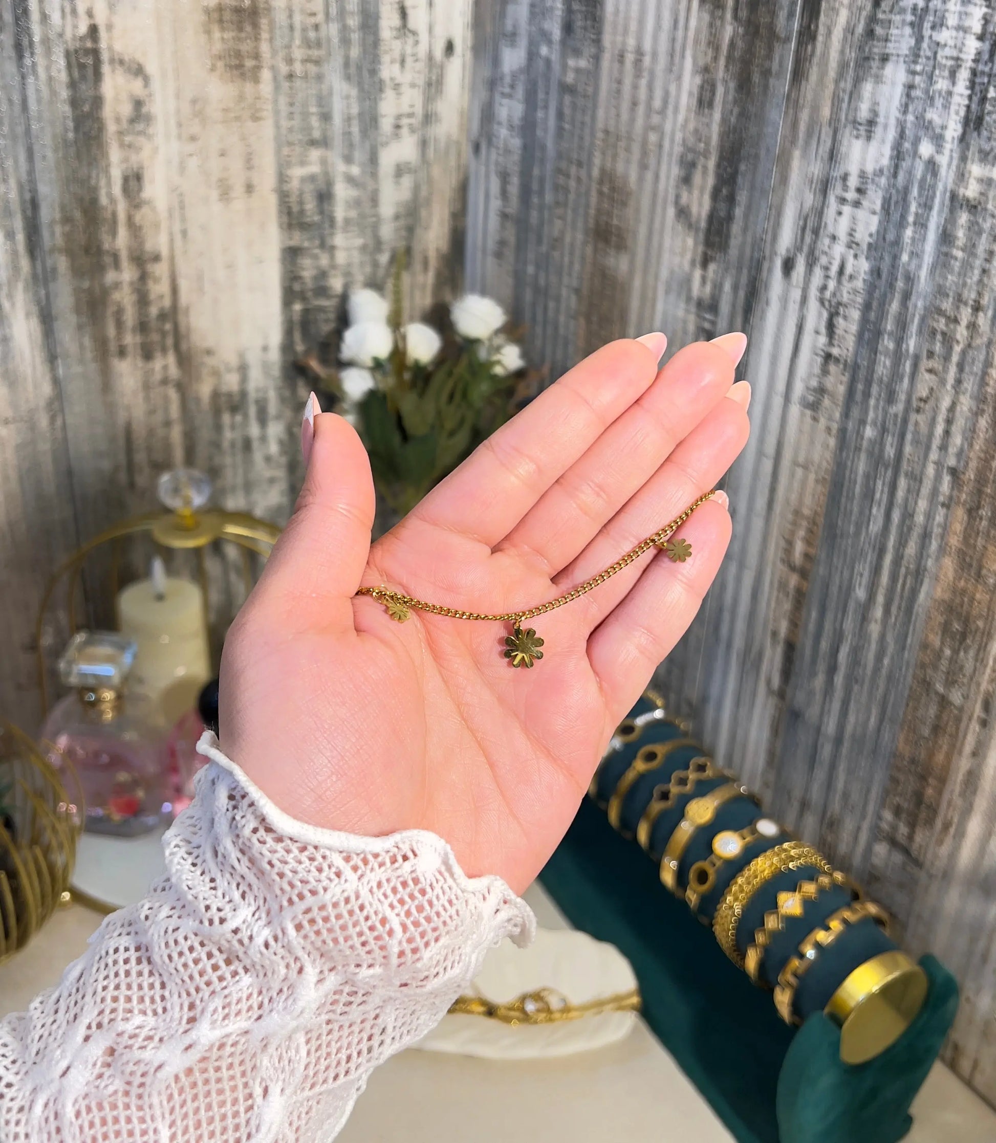Delicate Gold Chain with Flower Charms - ACERO JEWELS