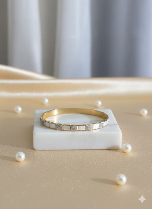 Anti-Tarnish Square Mosaic Stainless Steel Bangle – Gold Finish