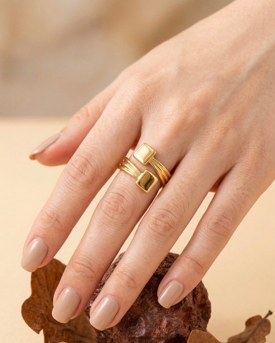 18k Gold Plated Geometric Spiral Wrap Ring