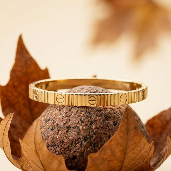 18k Gold Plated Iconic Screw Motif Textured Bangle