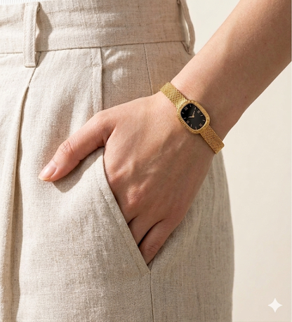 Vintage Oval Watch Bracelet in 18K Gold Plated Mesh