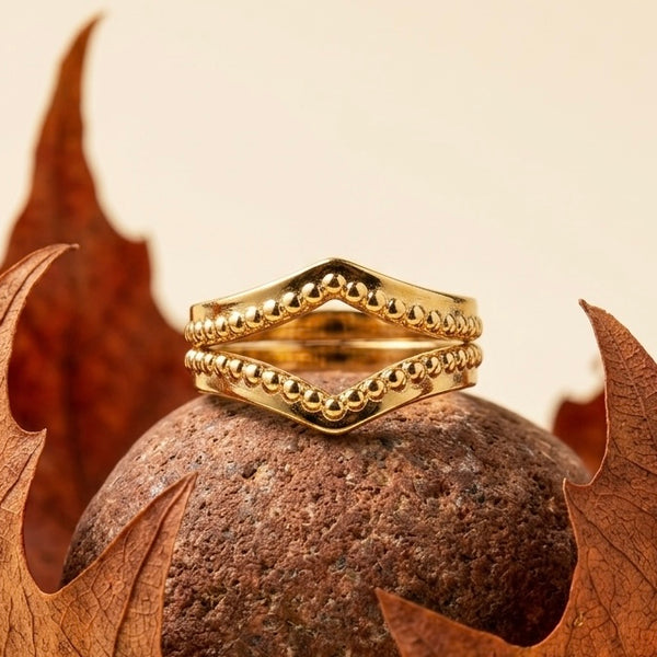 18K Gold Plated Double Band Cage Ring - Minimalist Hollow Geometric Ring - Wide Parallel Bar Statement Ring - Adjustable Gold Fashion Ring