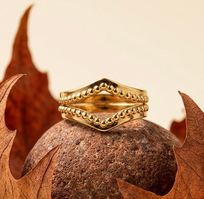 18K Gold Plated Double Band Cage Ring - Minimalist Hollow Geometric Ring - Wide Parallel Bar Statement Ring - Adjustable Gold Fashion Ring