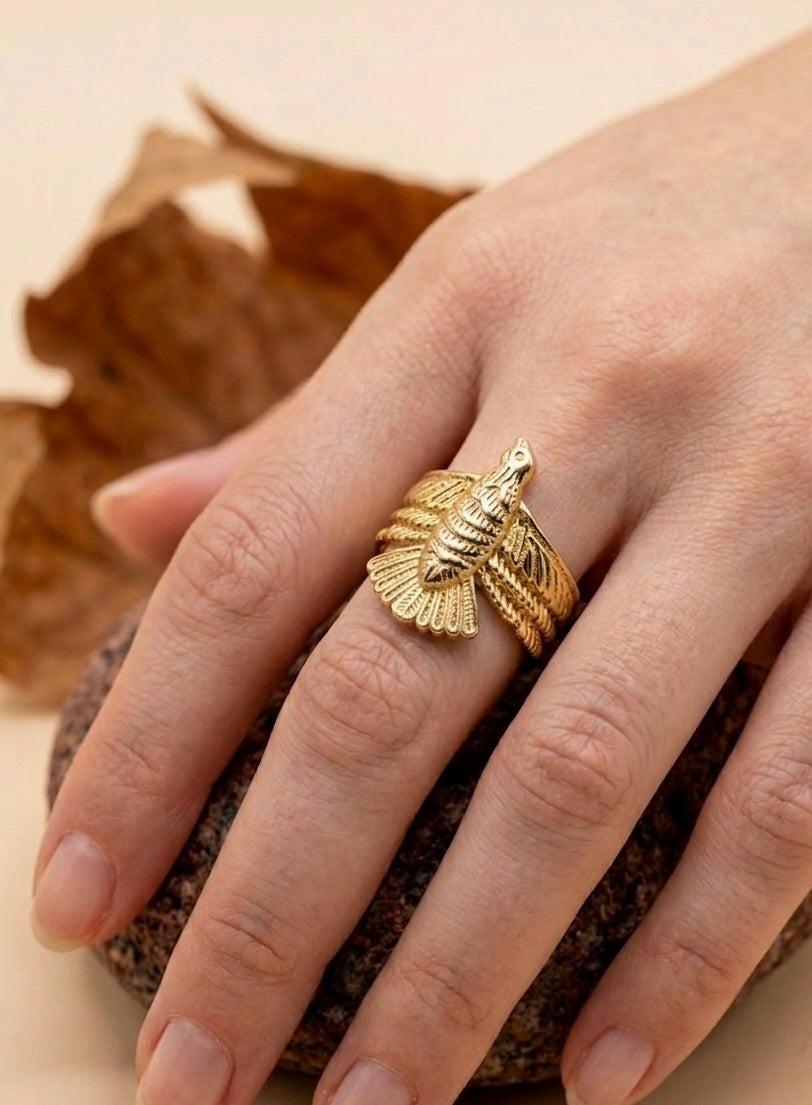 Serene Flight 18K Gold Plated Bird Statement Ring – Eternal Spirit Band ACERO JEWELS