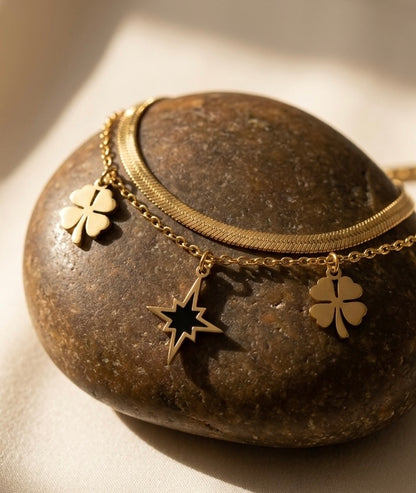 Double-Layered Lucky Charm Bracelet – 18K Gold Plated, Anti-Tarnish & Waterproof