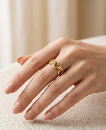 18k Gold Plated Open-Work Heart Band Ring ACERO JEWELS