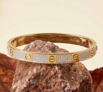 Luxury Crystal-Pave Gold Bangle – Icy Studded Statement Bracelet with Screw Motif