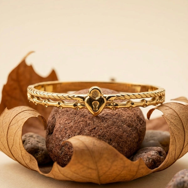 18k Gold Plated Heart Lock Padlock Bangle
