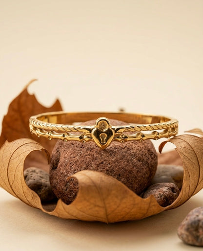 18k Gold Plated Heart Lock Padlock Bangle