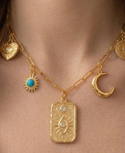 18K Gold Plated Celestial Charm Link Necklace