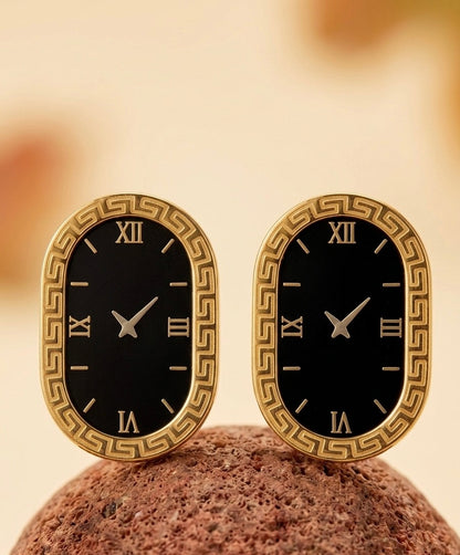 Vintage-Inspired 18K Gold Plated Roman Numeral Clock Face Earrings