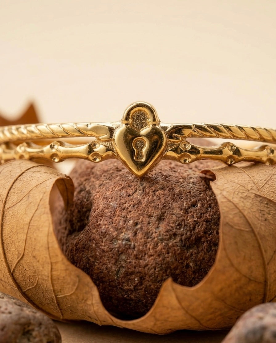 18k Gold Plated Heart Lock Padlock Bangle