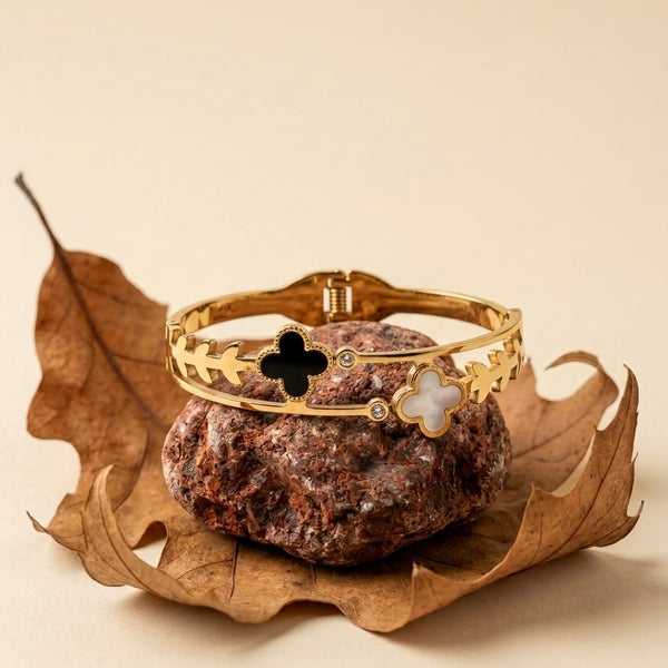 Luxury 18k Gold Plated Double Layer Clover Bangle