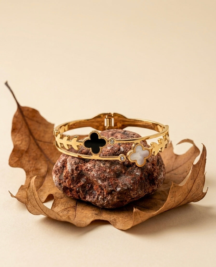 Luxury 18k Gold Plated Double Layer Clover Bangle
