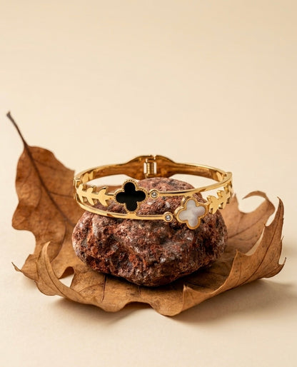 Luxury 18k Gold Plated Double Layer Clover Bangle