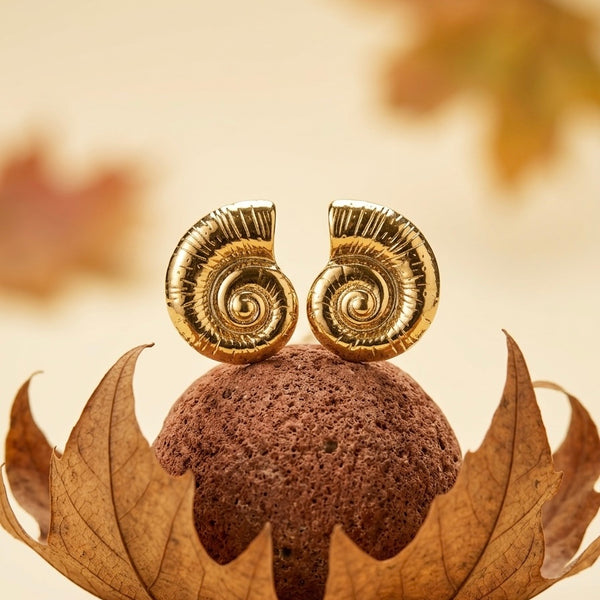Unique 18K Gold Plated Ammonite Shell Stud Earrings