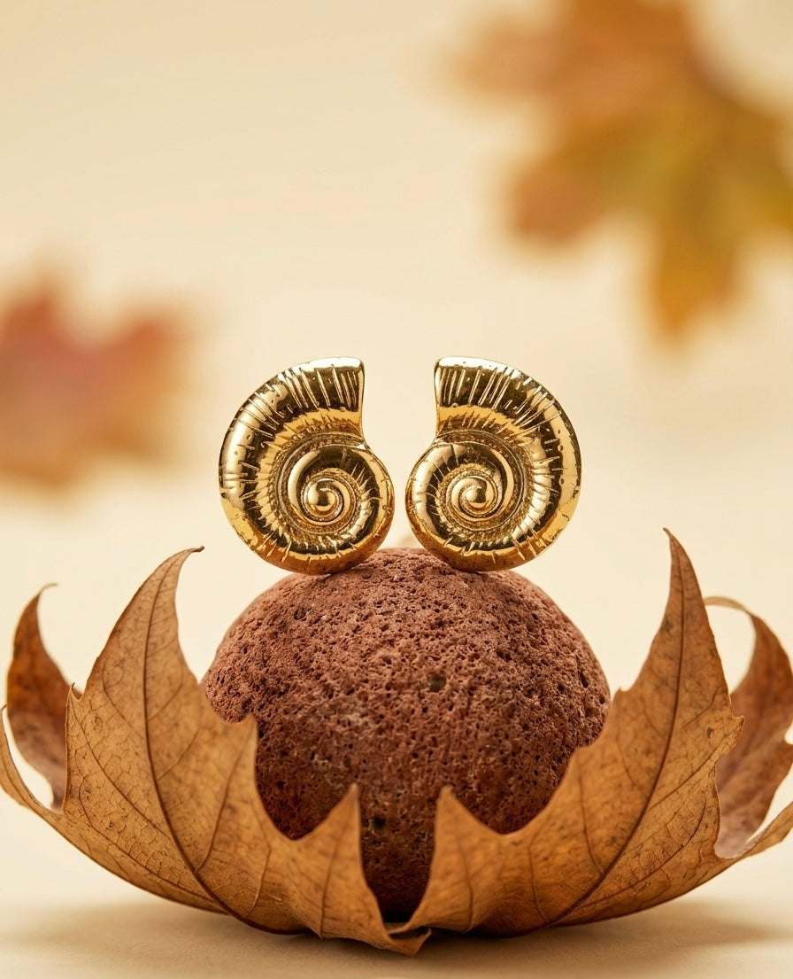 Unique 18K Gold Plated Ammonite Shell Stud Earrings