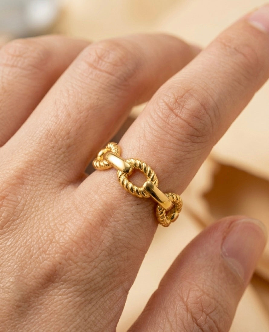 18K Gold Plated Mixed Chain Link Ring ACERO JEWELS