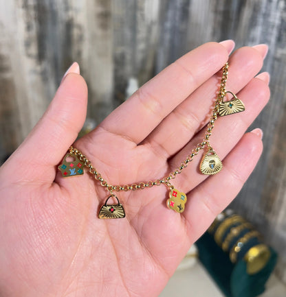 Gold Designer-Style Handbag Charm Bracelet | Waterproof & Tarnish-Free - ACERO JEWELS