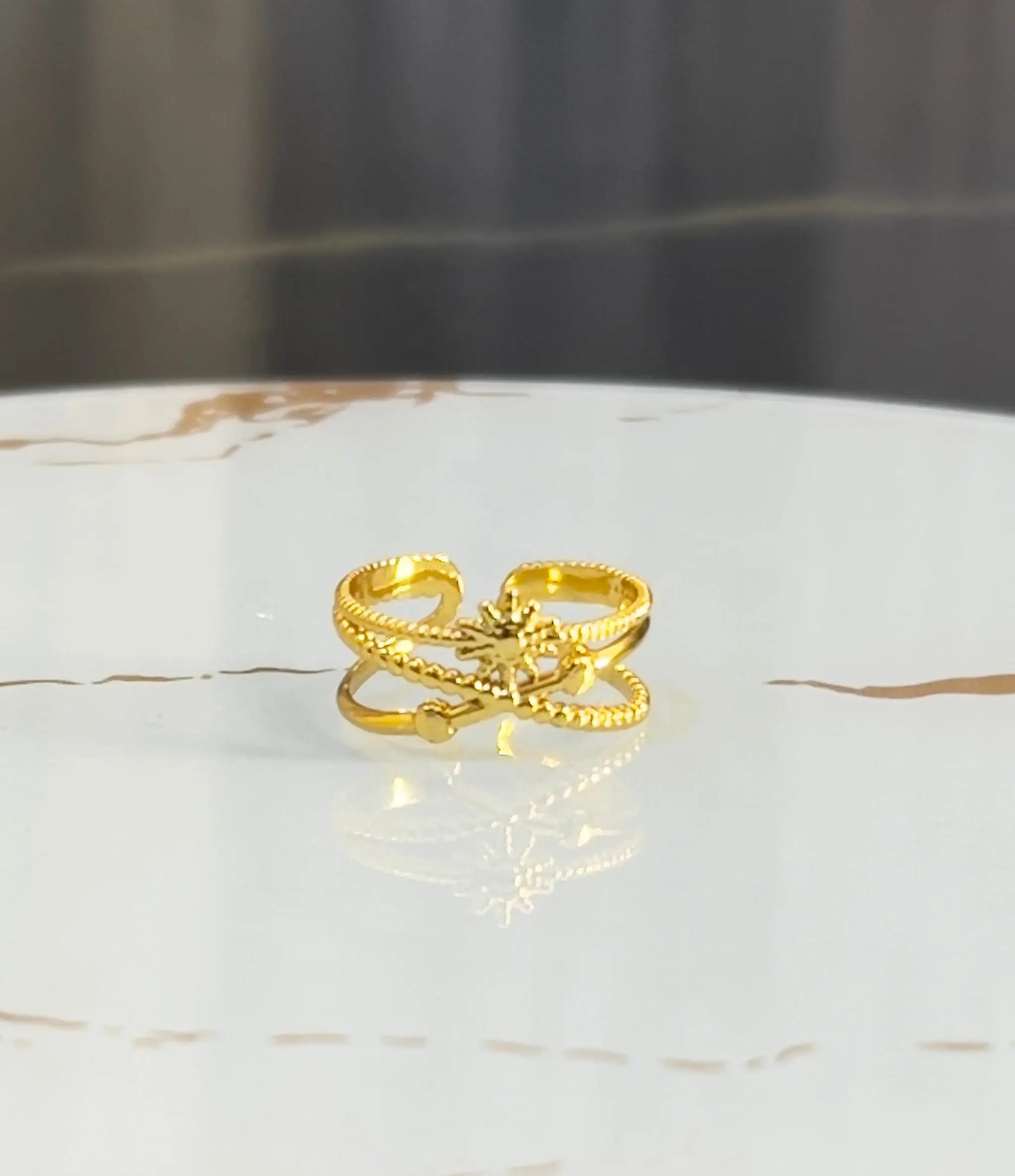 18K Gold Plated Celestial Star Adjustable Ring | Multi-Layer Textured Criss-Cross Band Ring | Dainty North Star Statement Ring for Women | Tarnish-Free Sunburst Jewelry - ACERO JEWELS