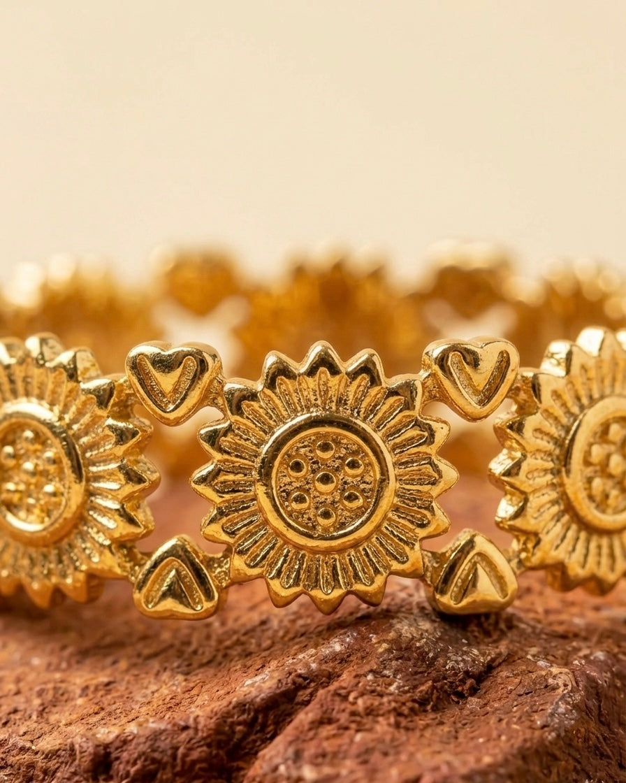 18K Gold Plated Sunflower & Heart Eternity Ring ACERO JEWELS