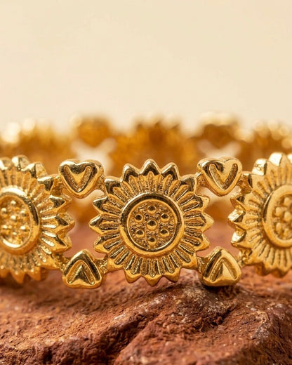 18K Gold Plated Sunflower & Heart Eternity Ring ACERO JEWELS