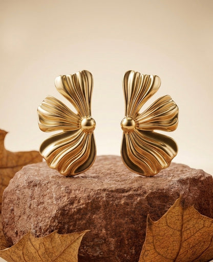 Designer 18K Gold Plated Sculptural Floral Stud Earrings