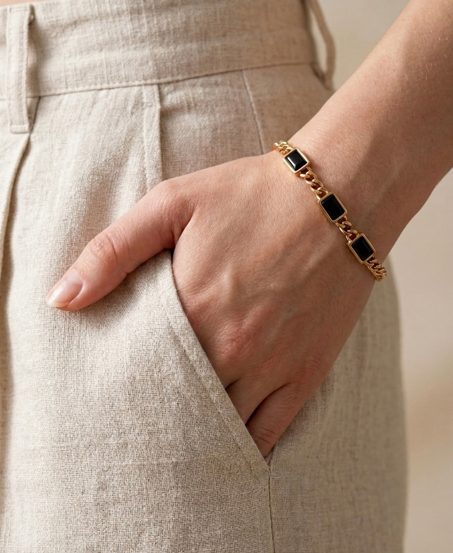 18k Gold Plated Mother of Pearl Rectangular Link Bracelet