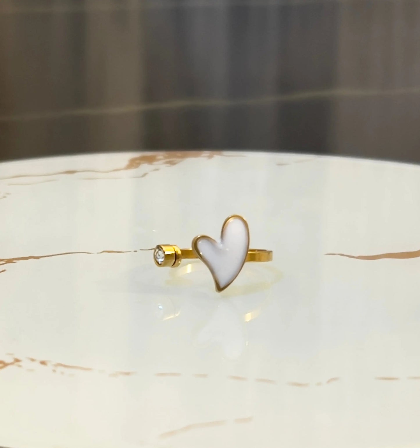 Dainty White Enamel Heart Open Ring – Gold Wrap Ring with Zircon Accent – Minimalist Heart Jewelry Gift for Her - ACERO JEWELS