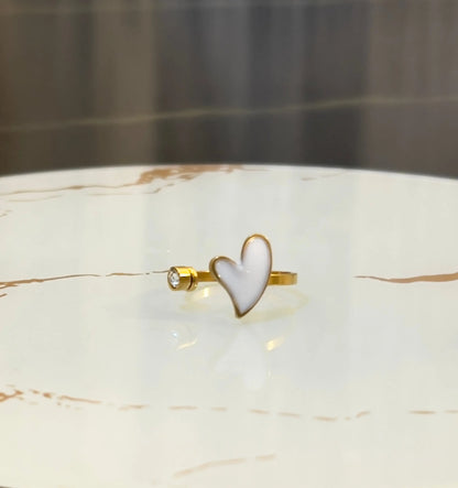 Dainty White Enamel Heart Open Ring – Gold Wrap Ring with Zircon Accent – Minimalist Heart Jewelry Gift for Her - ACERO JEWELS